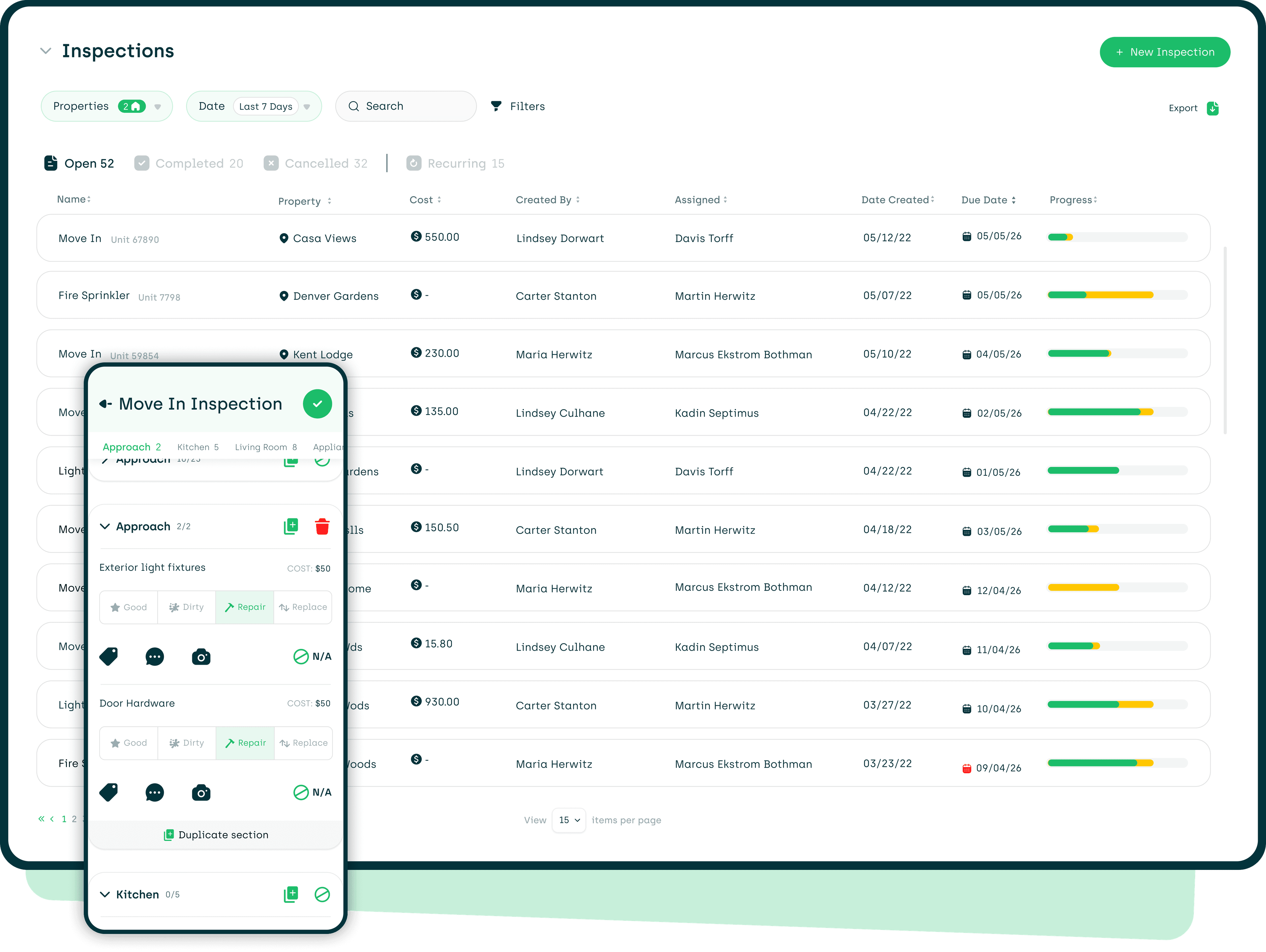 screenshot of our inspections module on a desktop and mobile device
