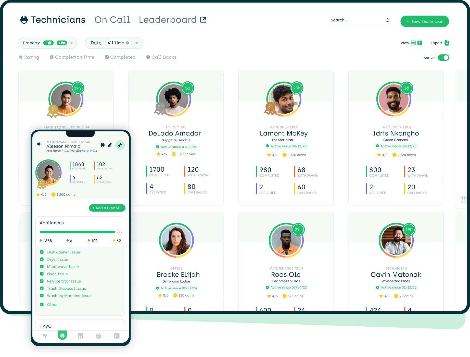 screenshot of our technician dashboard on desktop and on mobile
