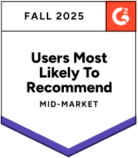 Appworks G2 2025 Fall Award For Property Management Users Most Likely To Recommend Mid-Market NPS
